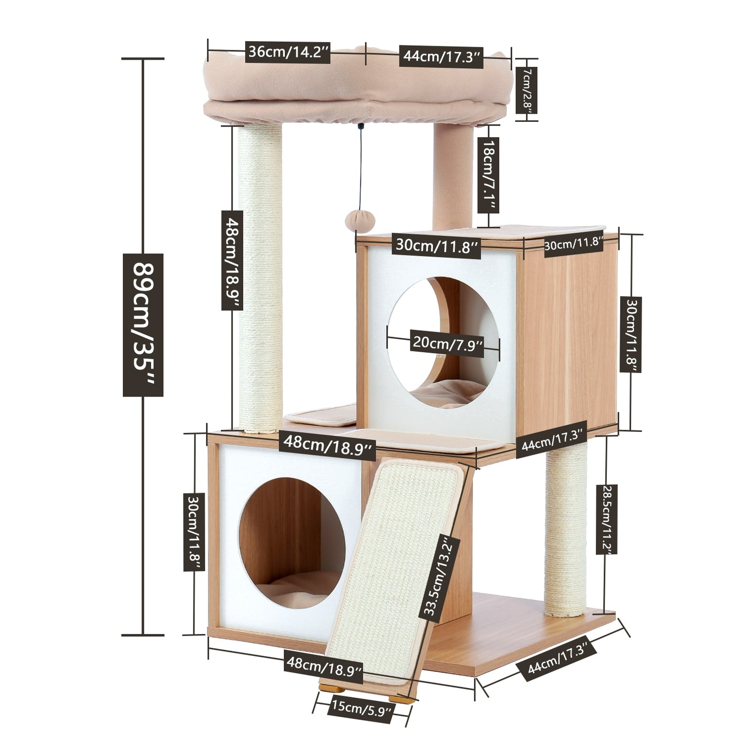 Wood Cat Scratcher Luxury Cat Tree Condo Kitten Nest Climbing Tower with Scratching Post Cat Toys Playing Platform House