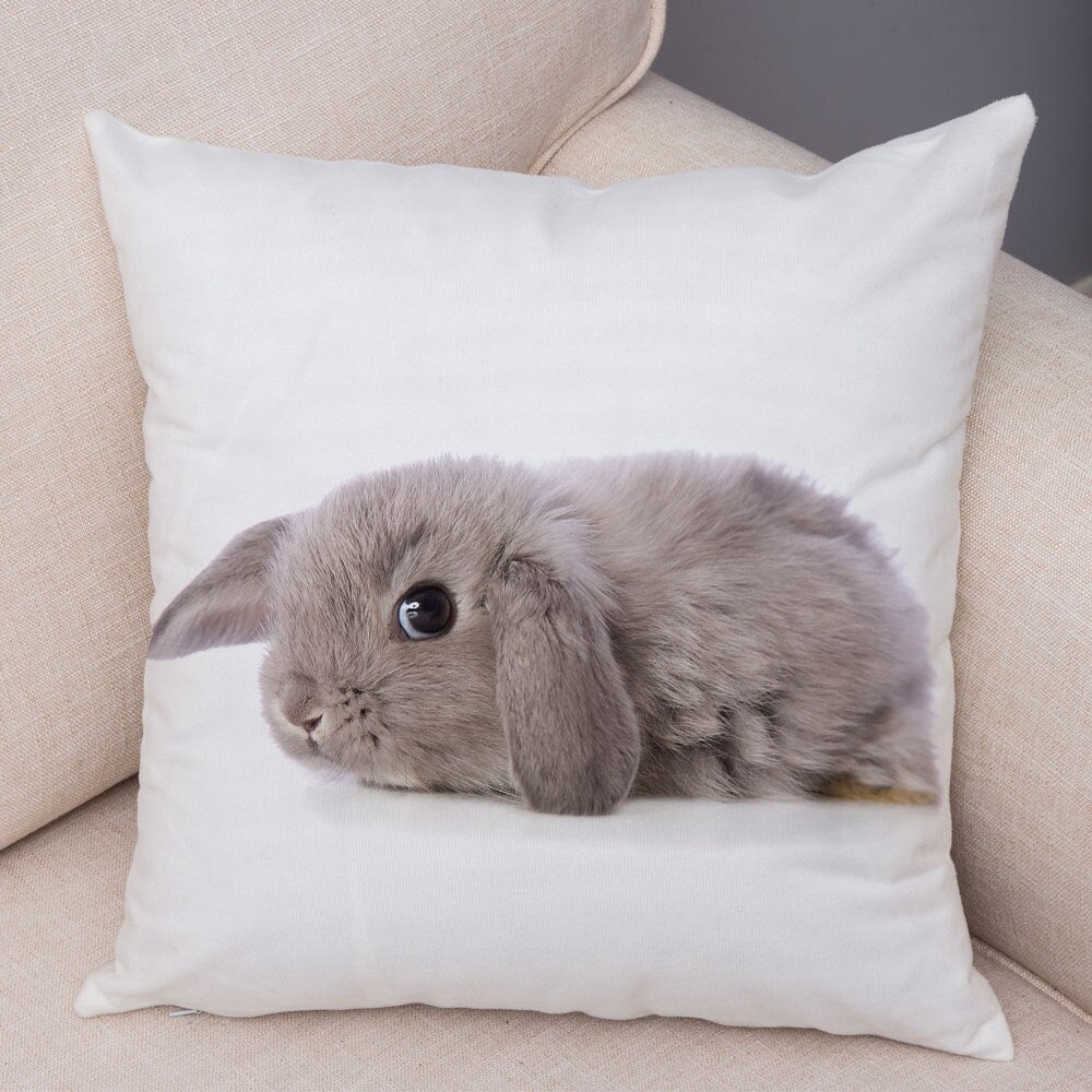 Lovely Rabbit Pillowcase for Home Sofa Children Room Decor Cute Pet Animal Print Cojines Cushion Cover Soft Plush Pillow Case