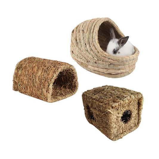 Handwoven Straw Pet Nest Foldable Durable Hamster Playing Sleeping Nest For Rabbit Guinea Pig House Pet Supplies Nest