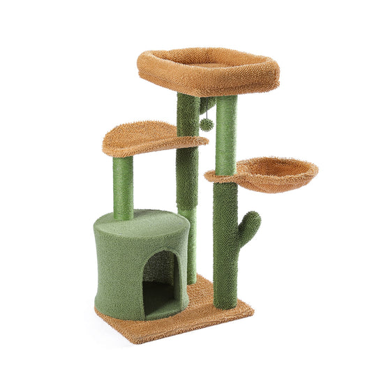 Cactus Cat Tree Cat Tower with Sisal Scratching Post Board for Indoor Cats Cat Condo Kitty Play House with Perch Basket Toy