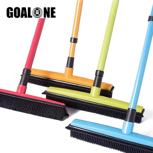 GOALONE Push Broom Soft Bristle Rubber Broom Carpet Sweeper with Squeegee Miracle Broom Pet Hair Removal Household Dust Sweeper