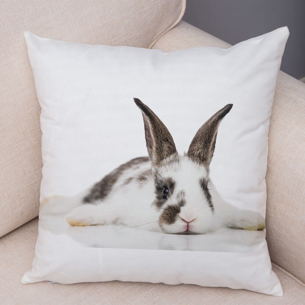 Lovely Rabbit Pillowcase for Home Sofa Children Room Decor Cute Pet Animal Print Cojines Cushion Cover Soft Plush Pillow Case