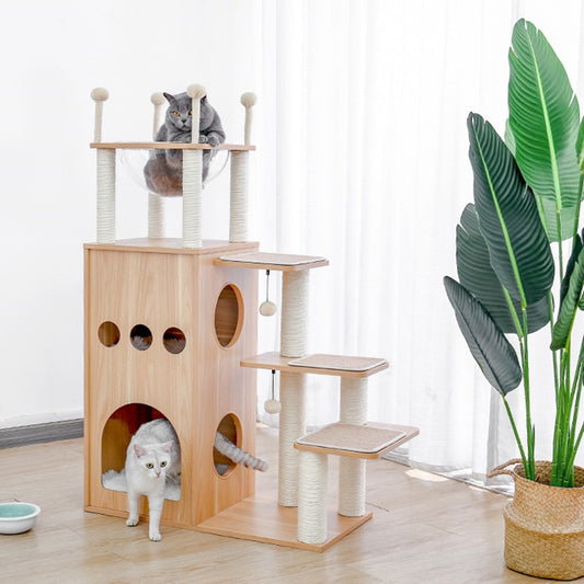 Domestic Delivery Wooden Modern Cat Tower Cat&#39;s Activity Cat Furniture with Removable and Washable Mats for Kitten Large Cats