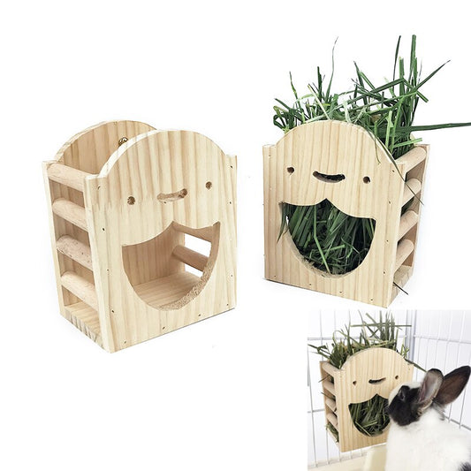 Cute Hangable Wooden Grass Frame Natural Wood Solid Wood Food Bowl Small Pet Hay Rack Accessories For  Rabbit Hamster Guinea Pig