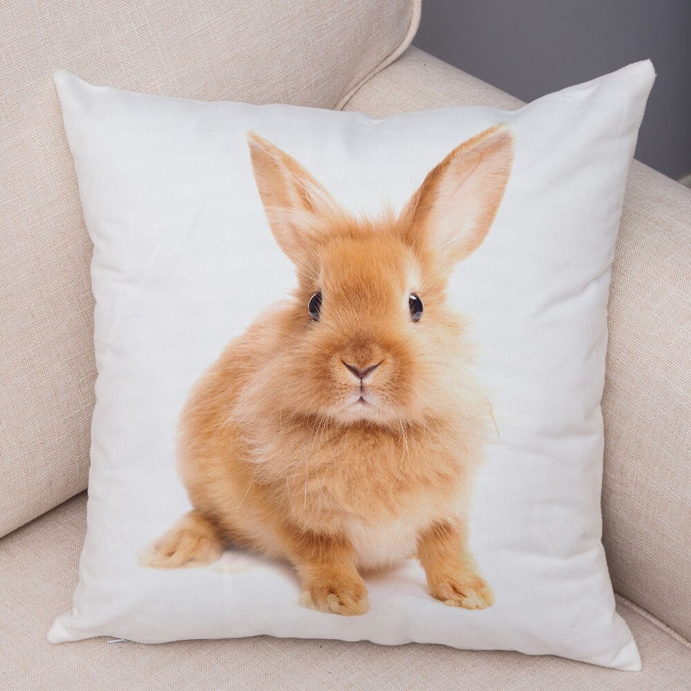 Lovely Rabbit Pillowcase for Home Sofa Children Room Decor Cute Pet Animal Print Cojines Cushion Cover Soft Plush Pillow Case