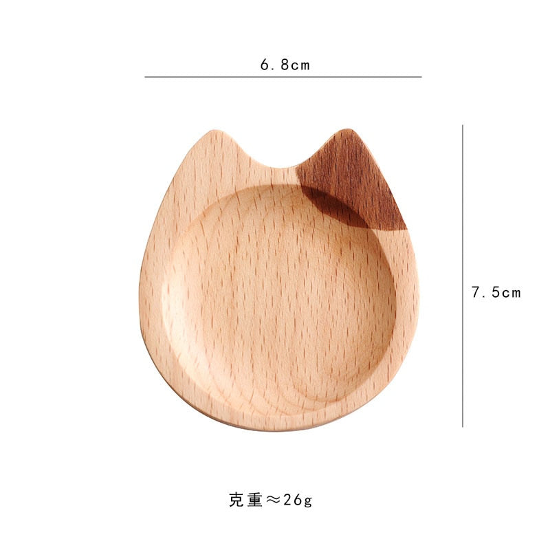 Japan Style Dipping Sauce Dishes Wood Plates Multipurpose Kawai Cat Pattern,Seasoning Dishes Soy Sauce Dipping Bowls for Party