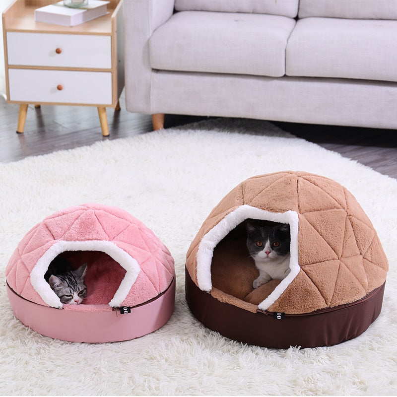 HOOPET Warm Cat Bed House  Bed for cat puppy Disassemblability Windproof Pet Puppy Nest Shell Hiding Burger Bun for Winter