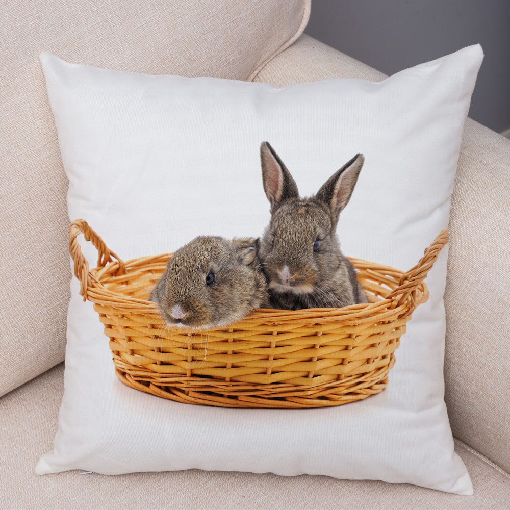 Lovely Rabbit Pillowcase for Home Sofa Children Room Decor Cute Pet Animal Print Cojines Cushion Cover Soft Plush Pillow Case