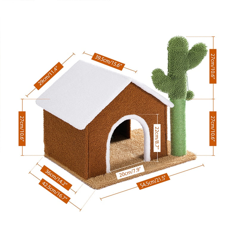 Cactus Cat Tree Cat Tower with Sisal Scratching Post Board for Indoor Cats Cat Condo Kitty Play House with Perch Basket Toy