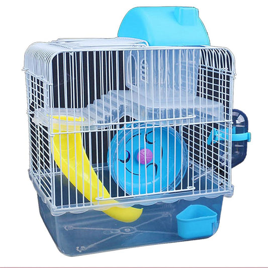 Pet Cage Double Layer Villa Shape Iron Wire Cage Hamster Cottage With Feeding Bowl Running Wheel Slide Toy for Pet Hamster