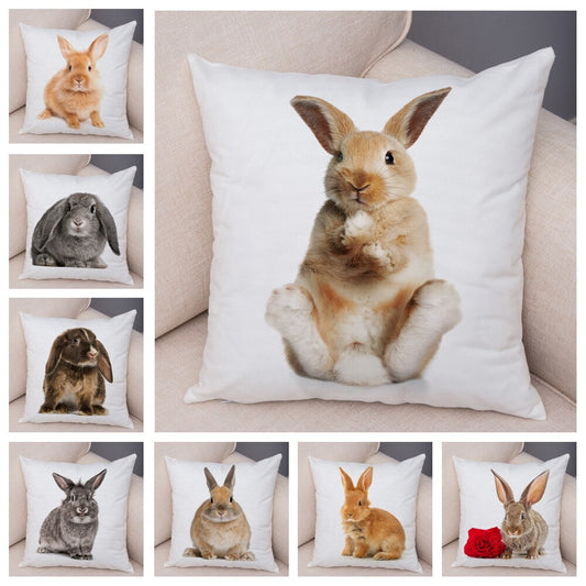 Lovely Rabbit Pillowcase for Home Sofa Children Room Decor Cute Pet Animal Print Cojines Cushion Cover Soft Plush Pillow Case