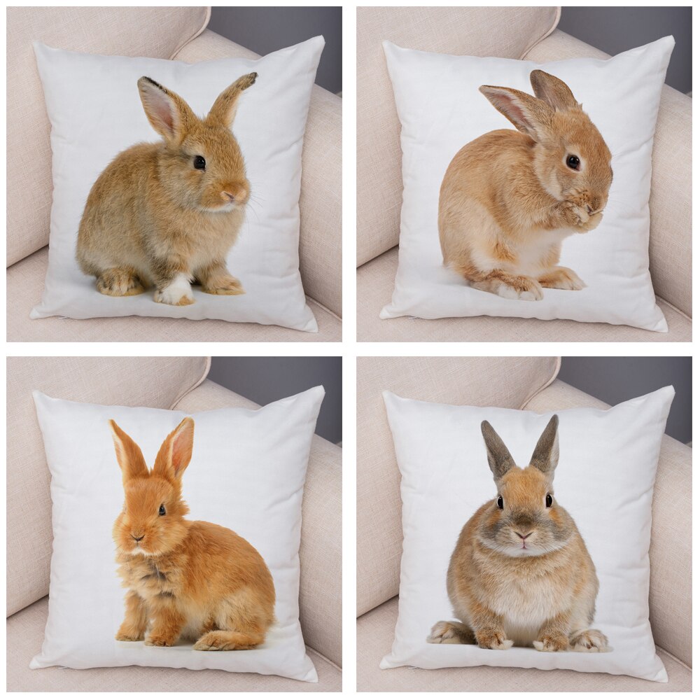 Lovely Rabbit Pillowcase for Home Sofa Children Room Decor Cute Pet Animal Print Cojines Cushion Cover Soft Plush Pillow Case