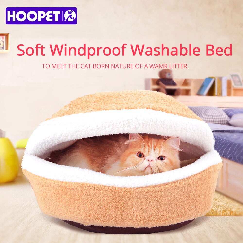 HOOPET Warm Cat Bed House Hamburger Bed Disassemblability Windproof Pet Puppy Nest Shell Hiding Burger Bun for Winter