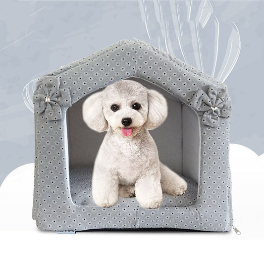 Princess Winter Warm Floral Pet House Fabric Dog Kennel Bed Gray Beige S L Puppy Small Medium Animal Cat Home With Cushion Goods