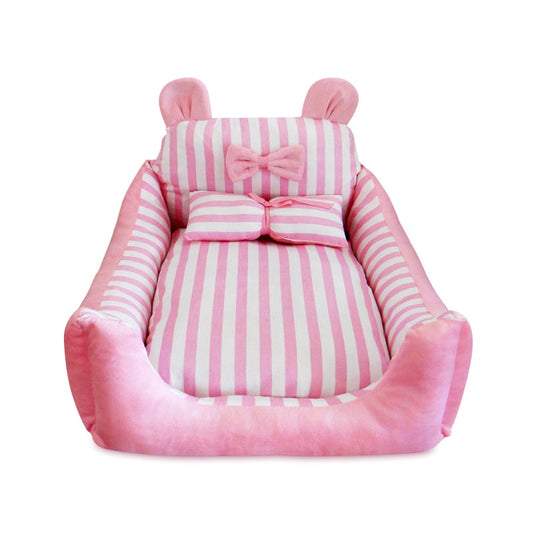 Princess Stripe Small Dog Beds For Dogs Bows Pink Blue Pet Home House Bedding Kennel For Puppies Small Medium Animal