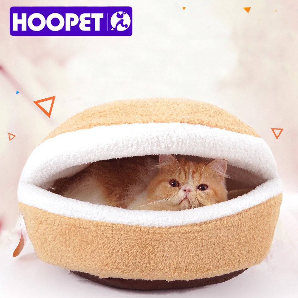 HOOPET Warm Cat Bed House Hamburger Bed Disassemblability Windproof Pet Puppy Nest Shell Hiding Burger Bun for Winter