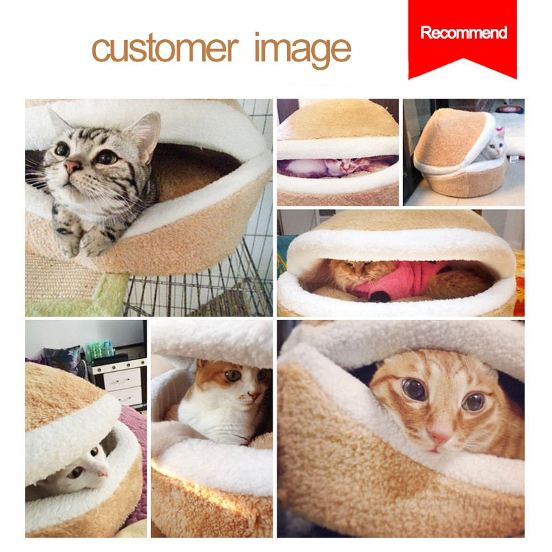 HOOPET Warm Cat Bed House Hamburger Bed Disassemblability Windproof Pet Puppy Nest Shell Hiding Burger Bun for Winter