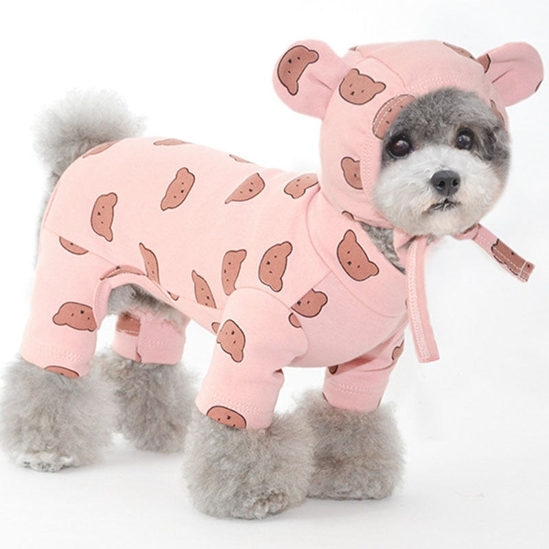 Cotton Pet Clothes Bear Pattern Dog Pajamas Jumpsuit 4 Legs Coat O-neck Tshirt Sweatshirt Pajamas Overalls Puppy Cat Tracksuits