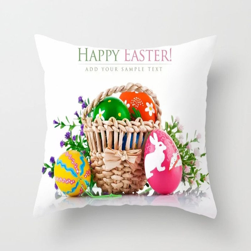 Happy Easter Pillowcase Easter Decorations For Home Party Sofa Pillow Case Rabbit Bunny Eggs Pillow Cover 45*45CM