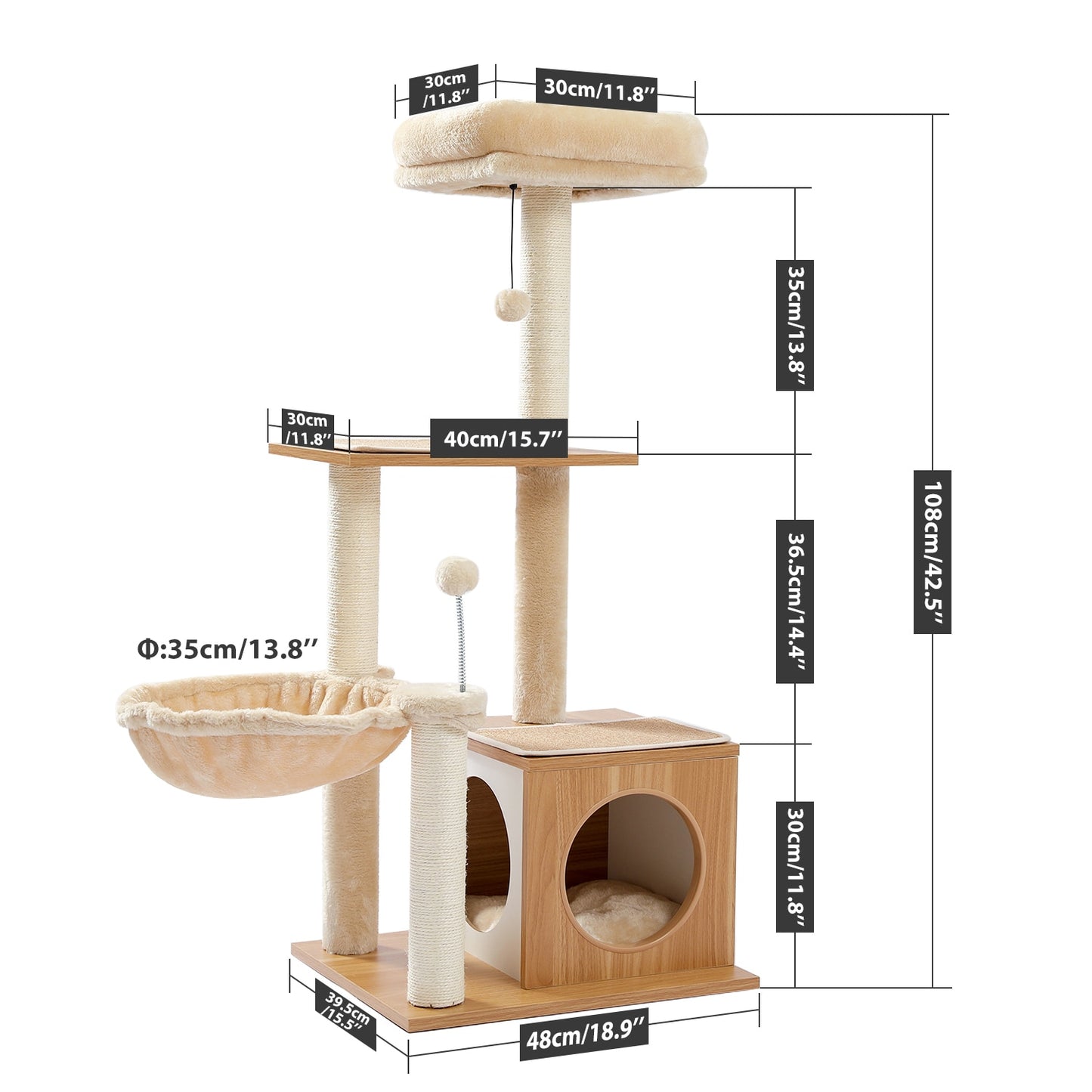 Wood Cat Scratcher Luxury Cat Tree Condo Kitten Nest Climbing Tower with Scratching Post Cat Toys Playing Platform House