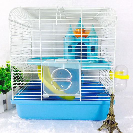 Hamster Cage for Guinea Pigs Accessories 2-Tier Nonslip Portable Small Pets Habitat Chinchilla Cave With Castle Shape Toy