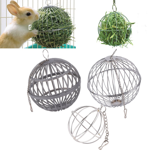 Stainless Steel/Plastic Round Sphere Feed Dispense Exercise Hanging Hay Ball Guinea Pig Hamster Rabbit Pet Toy Pet-Keeping 1Pc