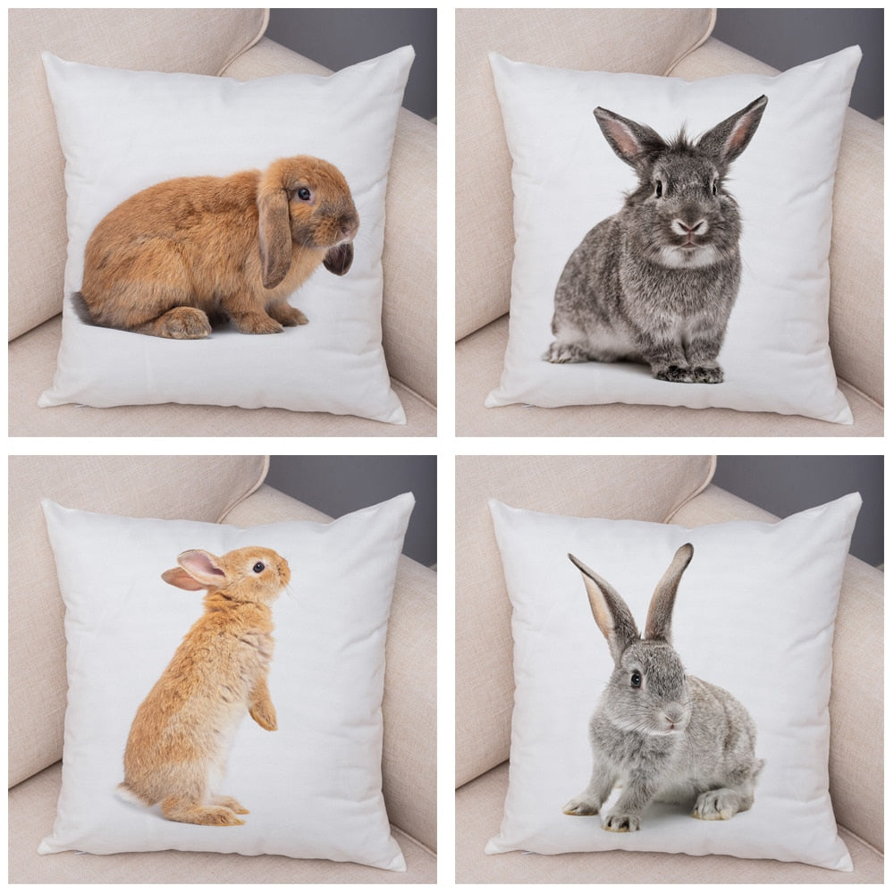 Lovely Rabbit Pillowcase for Home Sofa Children Room Decor Cute Pet Animal Print Cojines Cushion Cover Soft Plush Pillow Case