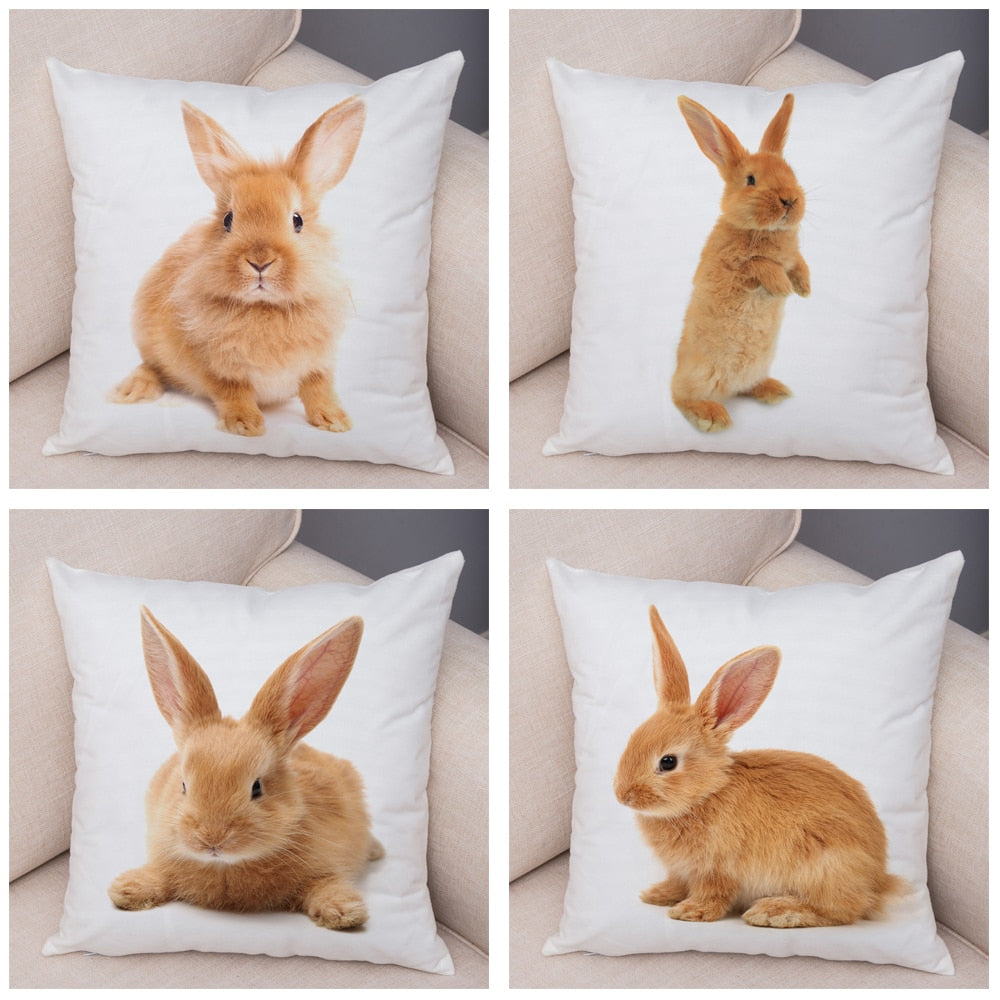 Lovely Rabbit Pillowcase for Home Sofa Children Room Decor Cute Pet Animal Print Cojines Cushion Cover Soft Plush Pillow Case