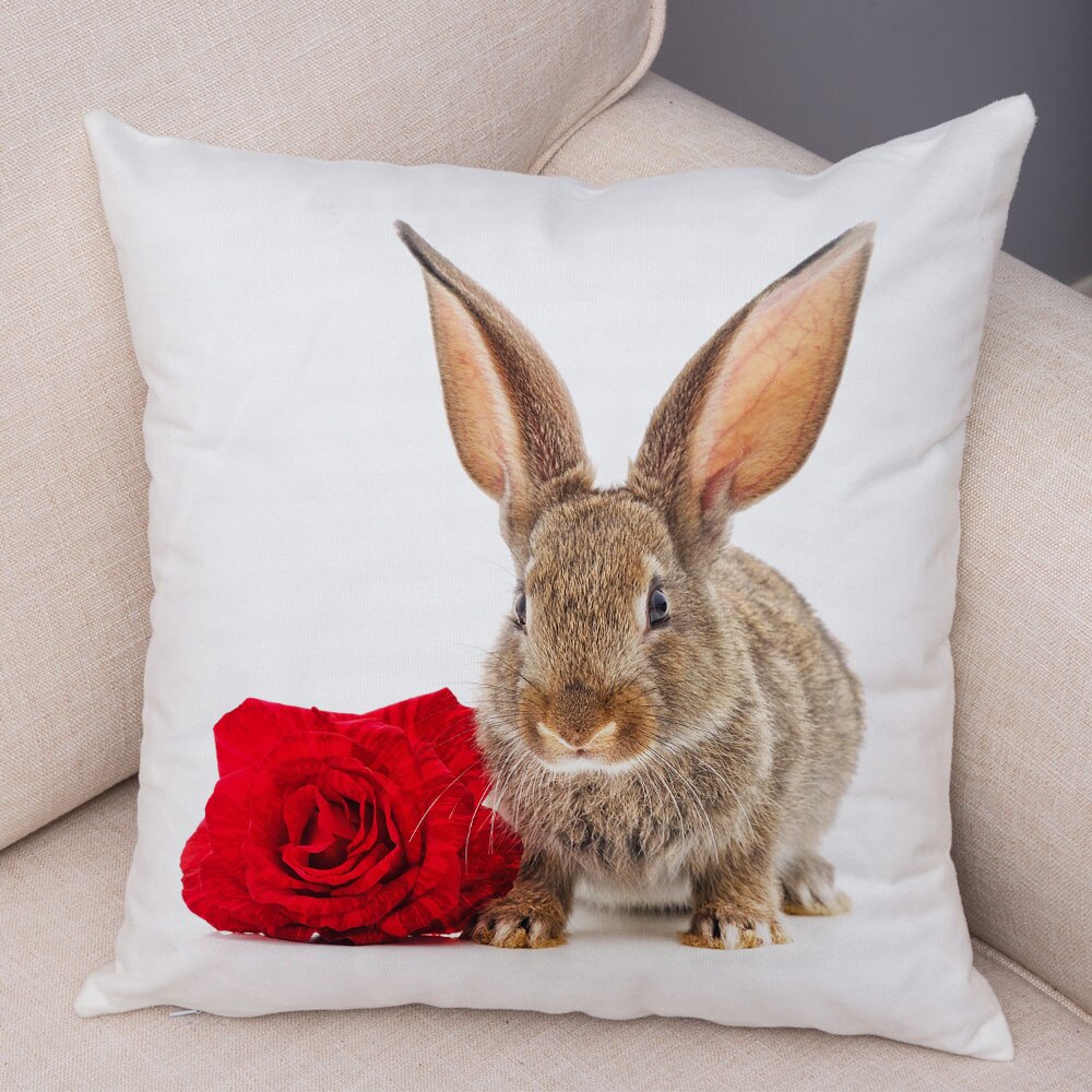 Lovely Rabbit Pillowcase for Home Sofa Children Room Decor Cute Pet Animal Print Cojines Cushion Cover Soft Plush Pillow Case