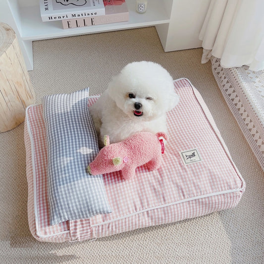 Luxury Plaid Pet Bed For Small Dogs Indoor Cat Nest Deep Sleeping Cushion With Pillow Sofa Car Seat S M Puppy Animal Products