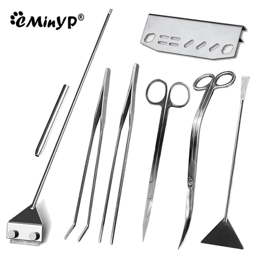 Aquarium Aquascape Plant Tool Stainless Steel Scissor Tweezers Spatula Algae Scraper Storage Rack Fish Tank Cleaning Accessory