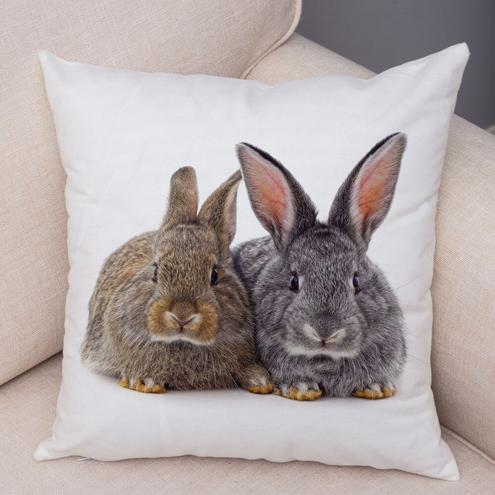 Lovely Rabbit Pillowcase for Home Sofa Children Room Decor Cute Pet Animal Print Cojines Cushion Cover Soft Plush Pillow Case