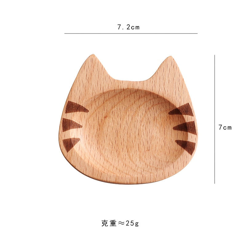 Japan Style Dipping Sauce Dishes Wood Plates Multipurpose Kawai Cat Pattern,Seasoning Dishes Soy Sauce Dipping Bowls for Party