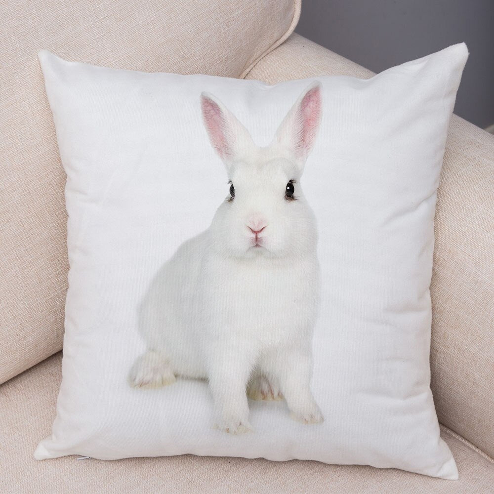 Lovely Rabbit Pillowcase for Home Sofa Children Room Decor Cute Pet Animal Print Cojines Cushion Cover Soft Plush Pillow Case