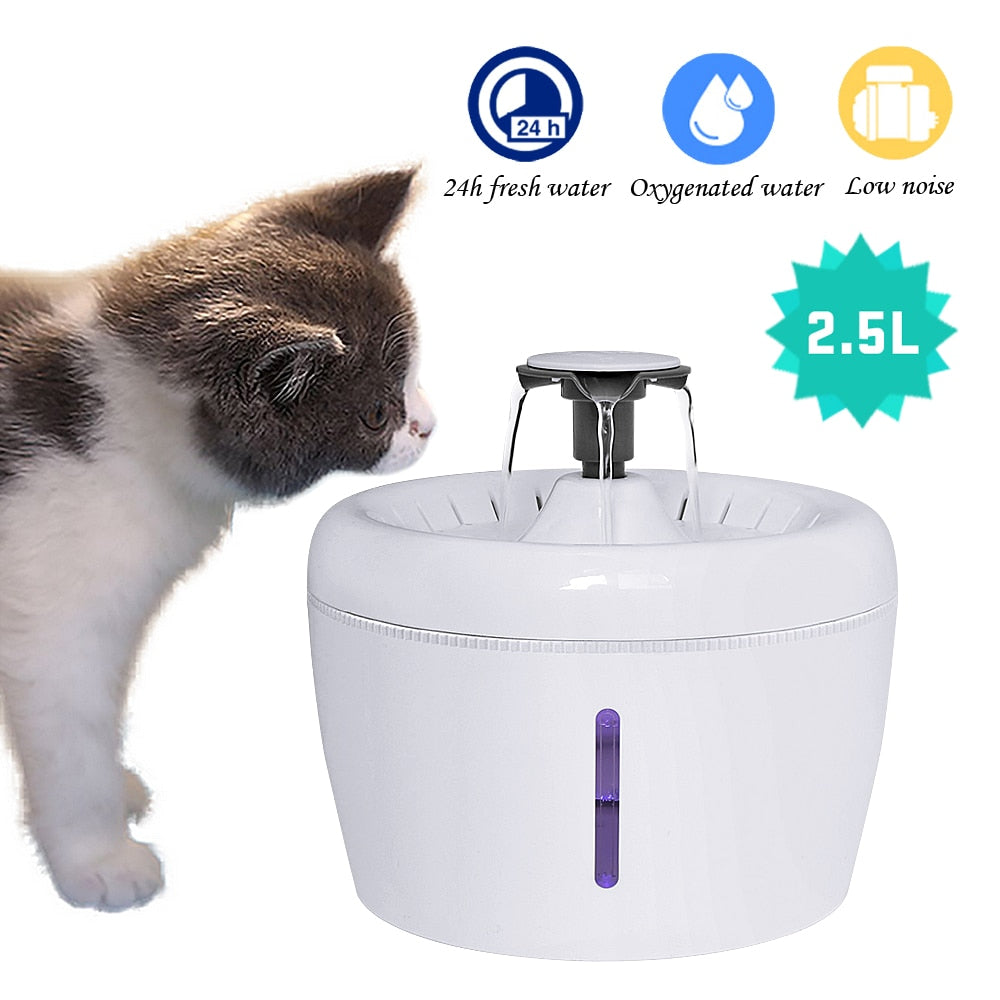 2.5L Automatic Cat Fountain Water Drinking Feeder Bowl Pet Dog Cat Water Dispenser Mute Automatic Drinking Fountain Electric USB