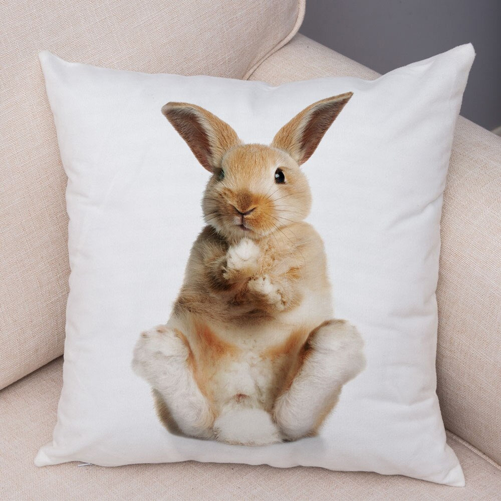 Lovely Rabbit Pillowcase for Home Sofa Children Room Decor Cute Pet Animal Print Cojines Cushion Cover Soft Plush Pillow Case