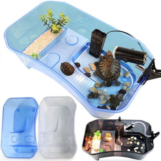 Aquarium Transparent Turtle Breeding Box Reptile Perched House with Drying Platform for Brazilian Tortoise Water Tank