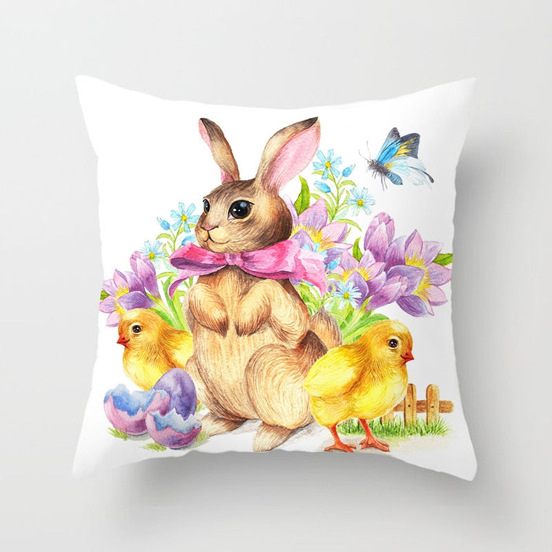 Happy Easter Pillowcase Easter Decorations For Home Party Sofa Pillow Case Rabbit Bunny Eggs Pillow Cover 45*45CM