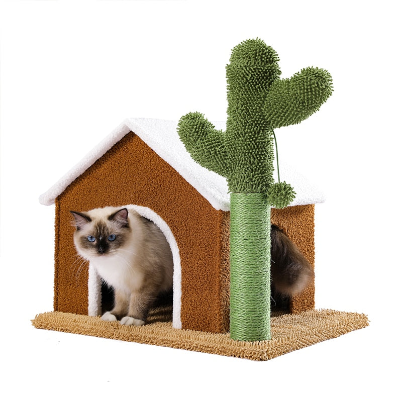 Cactus Cat Tree Cat Tower with Sisal Scratching Post Board for Indoor Cats Cat Condo Kitty Play House with Perch Basket Toy