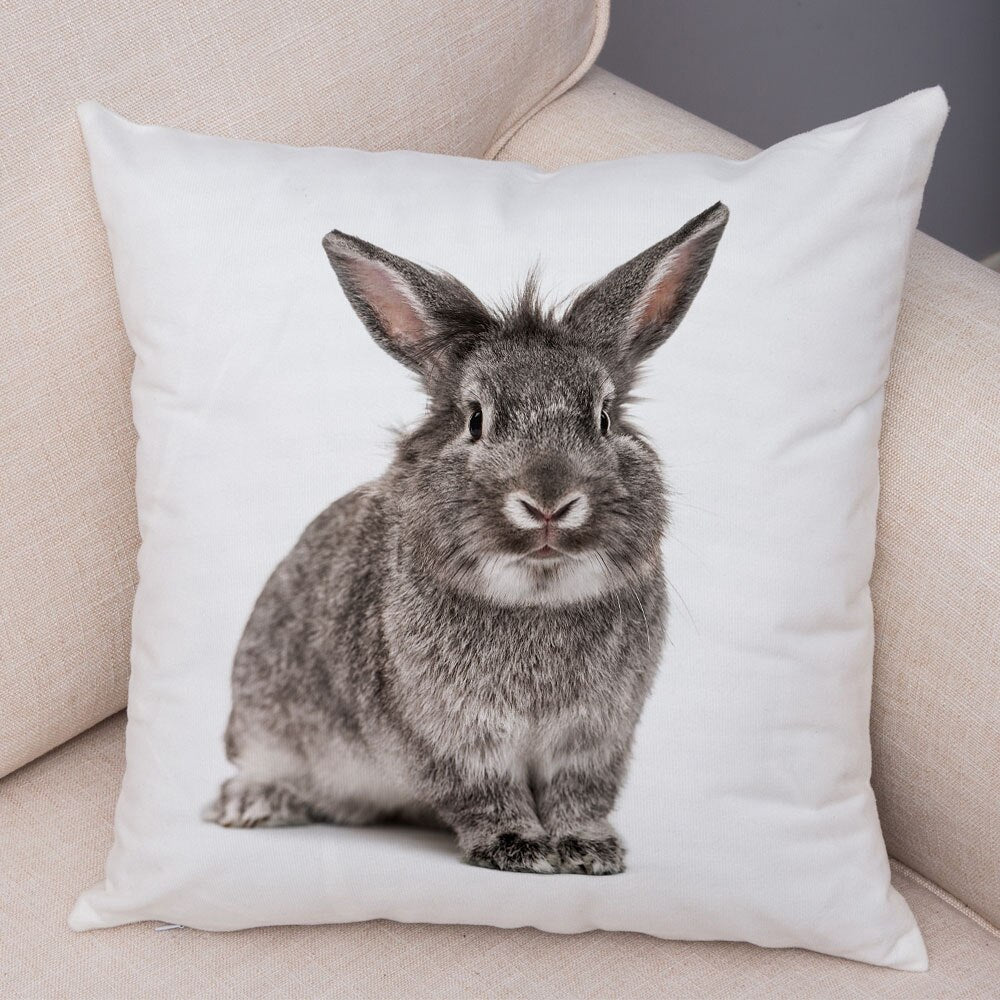 Lovely Rabbit Pillowcase for Home Sofa Children Room Decor Cute Pet Animal Print Cojines Cushion Cover Soft Plush Pillow Case