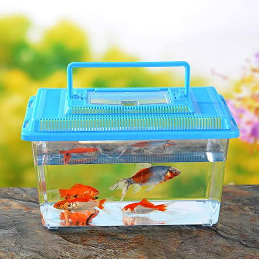 Portable Pet Breeding Box Transparent Tortoise Cylinder Goldfish Bowl Fish Tank Reptile square Box Random Color