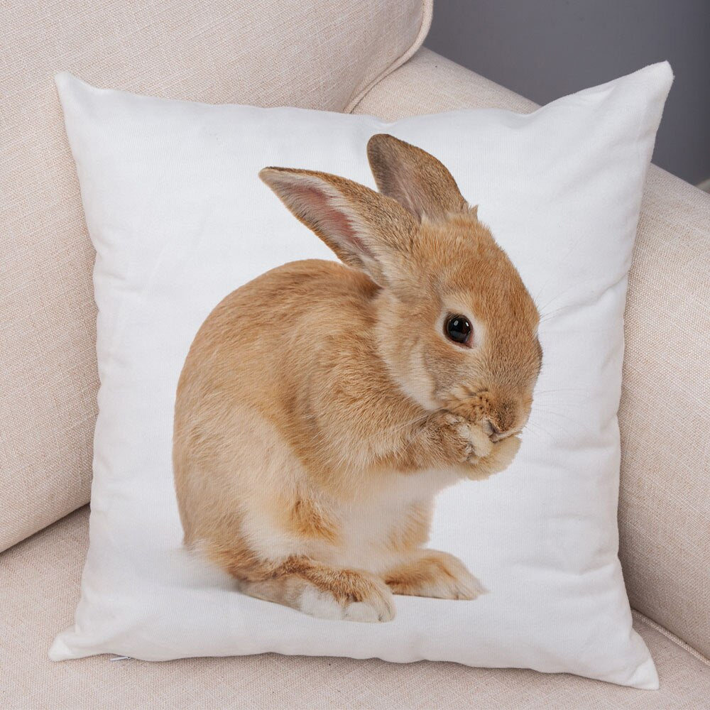 Lovely Rabbit Pillowcase for Home Sofa Children Room Decor Cute Pet Animal Print Cojines Cushion Cover Soft Plush Pillow Case