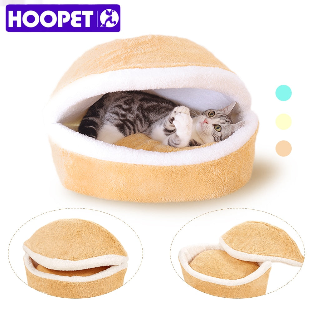 HOOPET Warm Cat Bed House Hamburger Bed Disassemblability Windproof Pet Puppy Nest Shell Hiding Burger Bun for Winter