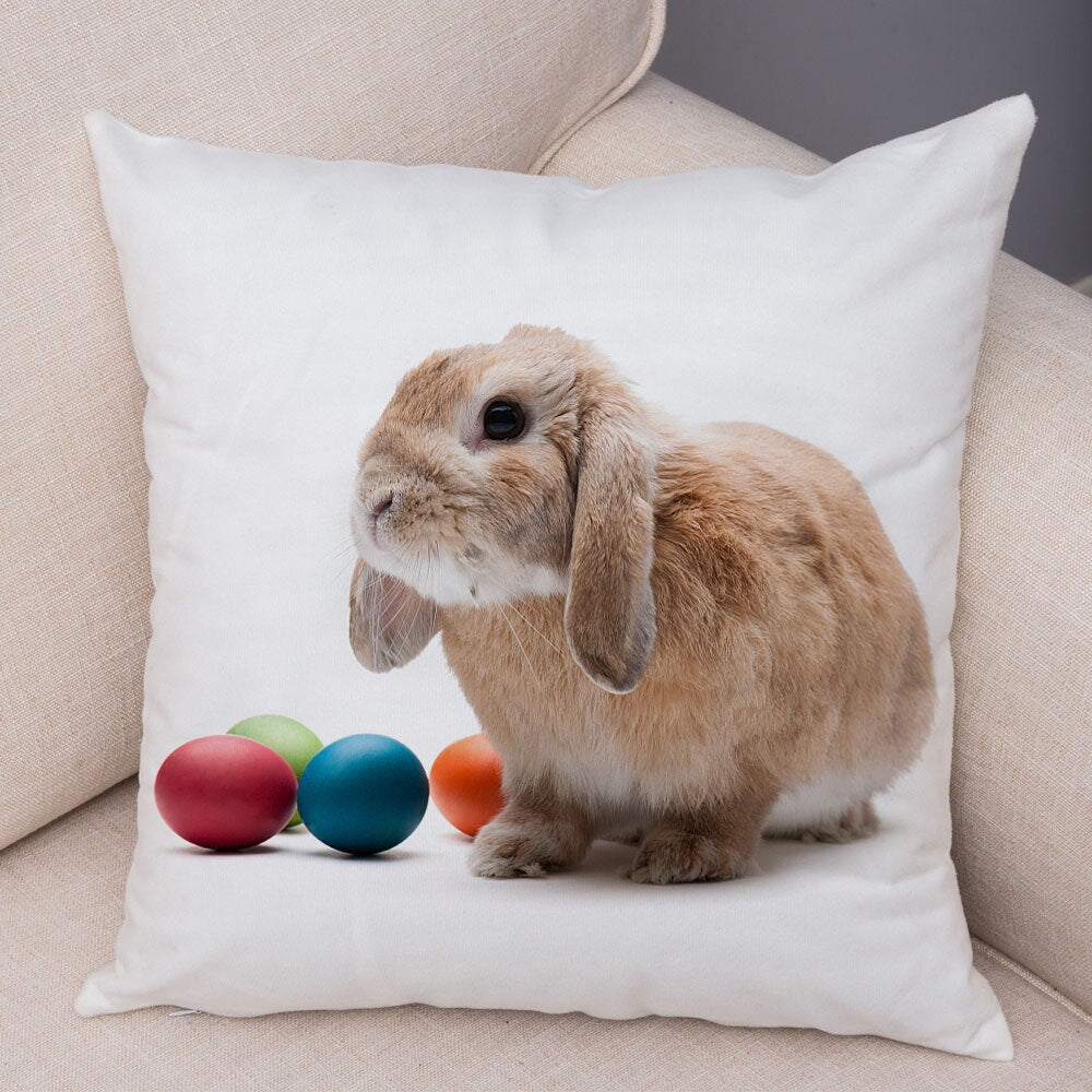 Lovely Rabbit Pillowcase for Home Sofa Children Room Decor Cute Pet Animal Print Cojines Cushion Cover Soft Plush Pillow Case