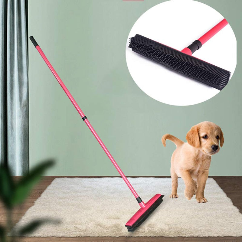 GOALONE Push Broom Soft Bristle Rubber Broom Carpet Sweeper with Squeegee Miracle Broom Pet Hair Removal Household Dust Sweeper