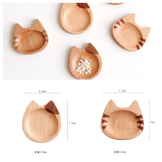 Japan Style Dipping Sauce Dishes Wood Plates Multipurpose Kawai Cat Pattern,Seasoning Dishes Soy Sauce Dipping Bowls for Party