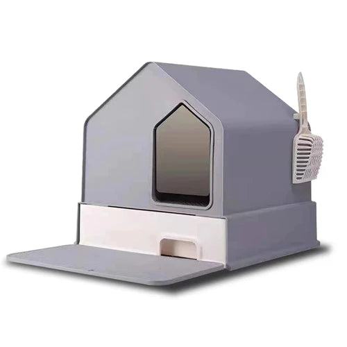 Petwiz Enclosed Cat Litter Box House – Grey