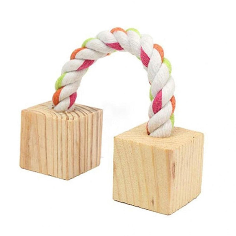 Cute Rabbit Roller Toys Natural Wooden Pine Dumbells Unicycle Bell Chew Toys for Guinea Pigs Rat Small Pet Molars Supplies