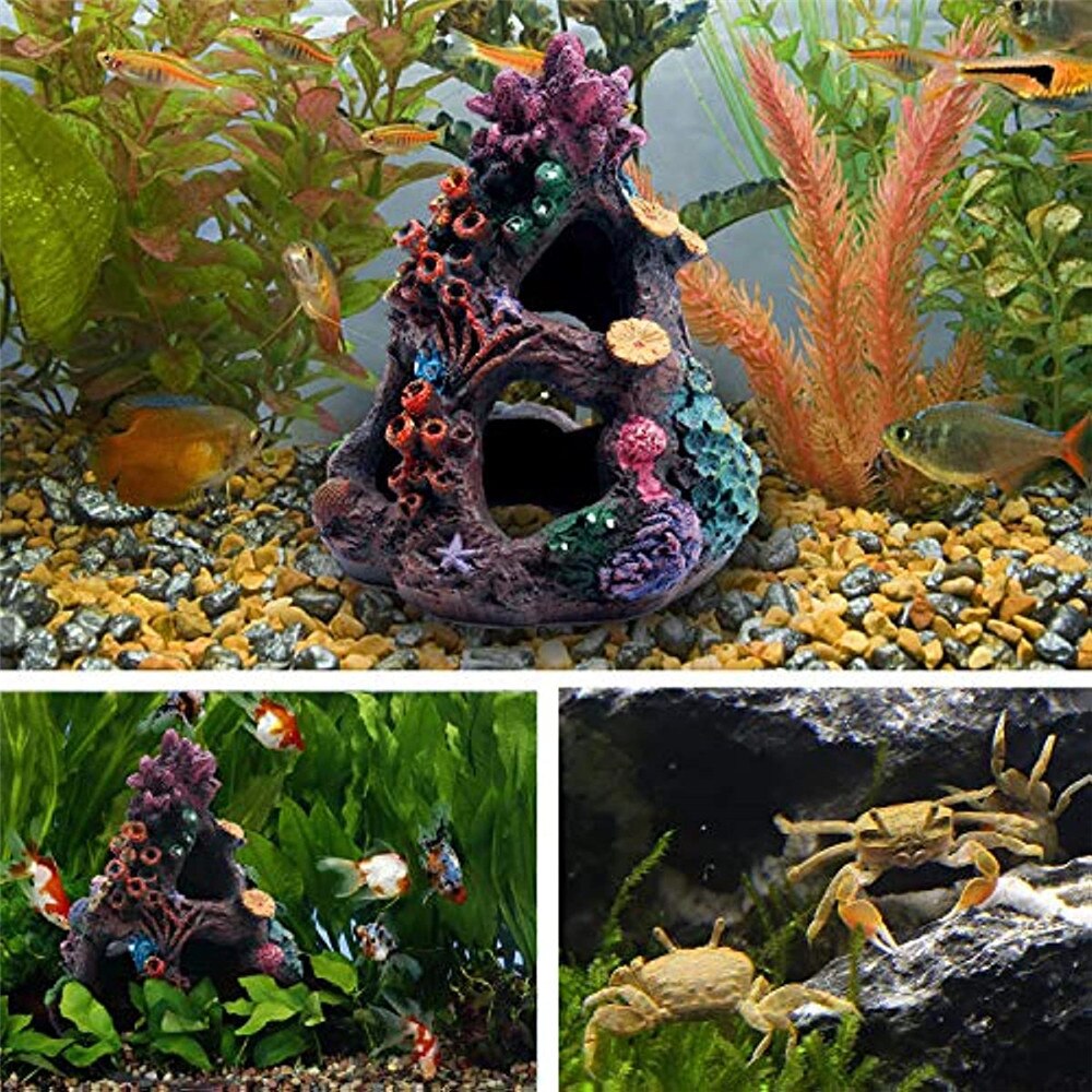 Aquarium Coral Reef Decoration Resin Fish Tank Mountain Cave Aquatic Landscape Ornament Betta Fish shelter Sleep Hide Play House