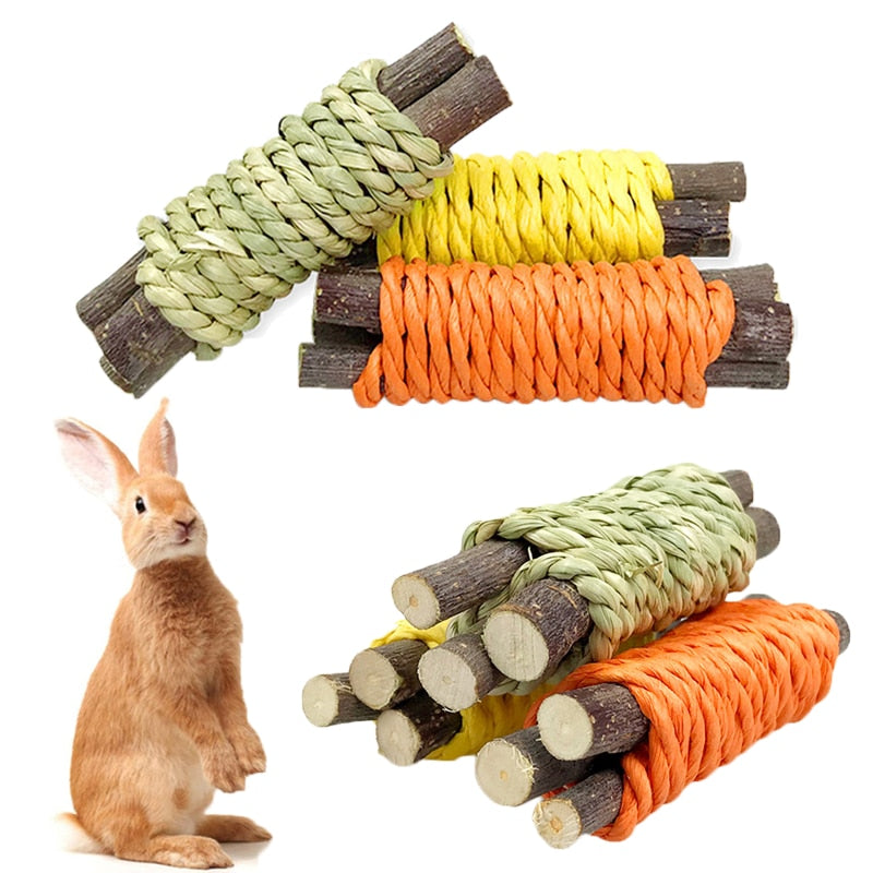 Rabbit Chew Toy Organic Natural Apple Wood Grass Pet Bunny Rabbit Toys For Chinchilla Guinea Pigs Hamster Utensils Accessories